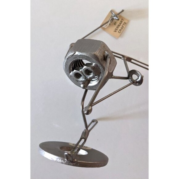 Junk Art VTG 2001 Vernart Ski Nut Skier Figurine Handcrafted Metal 6" Tag Canada - Picture 4 of 12